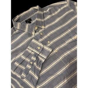 J Crew Shirt Men XL Twill Popover Blue Striped Cotton Preppy Resort Beach A0417